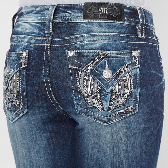 Miss Me Denim - MISS ME Size 31 Mid Rise Easy Boot Jeans Embellished Blue Denim Stretch Western